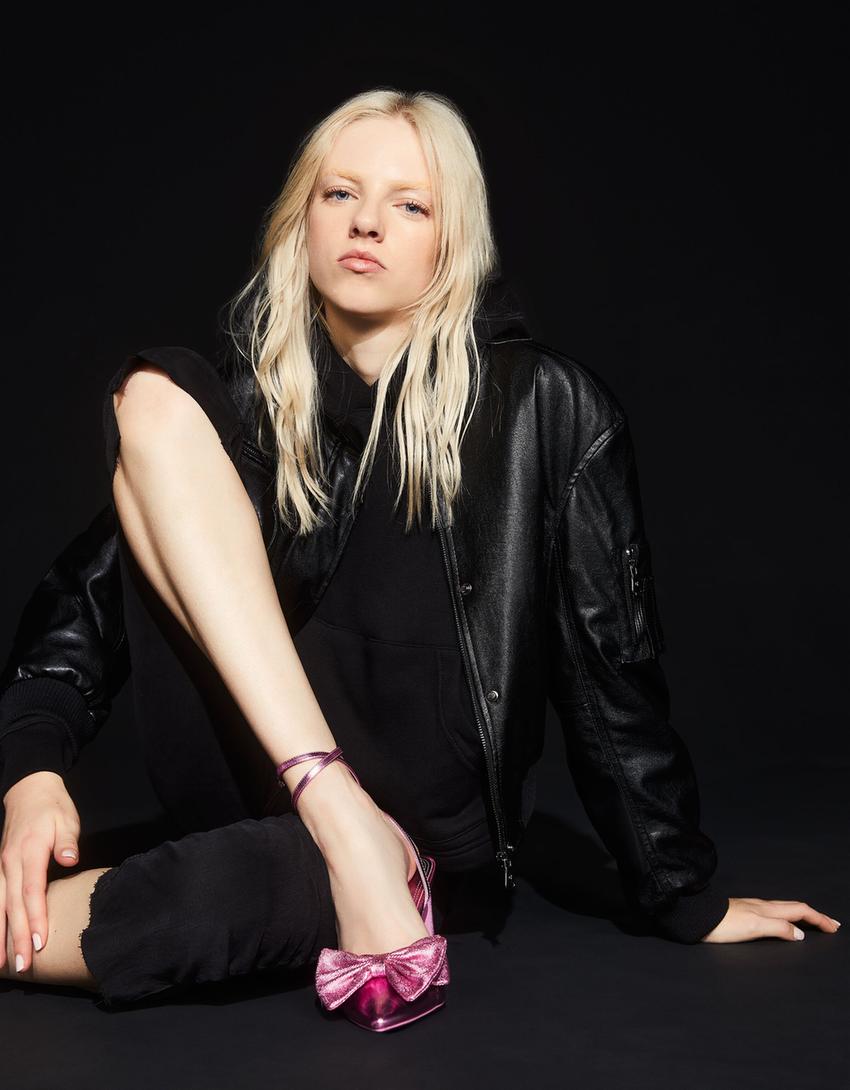 Sapato alto pulseira laço brilho-Rosa-1