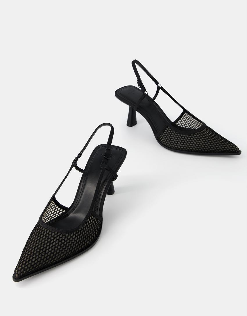 Kitten heel mesh slingback shoes - Women | Bershka