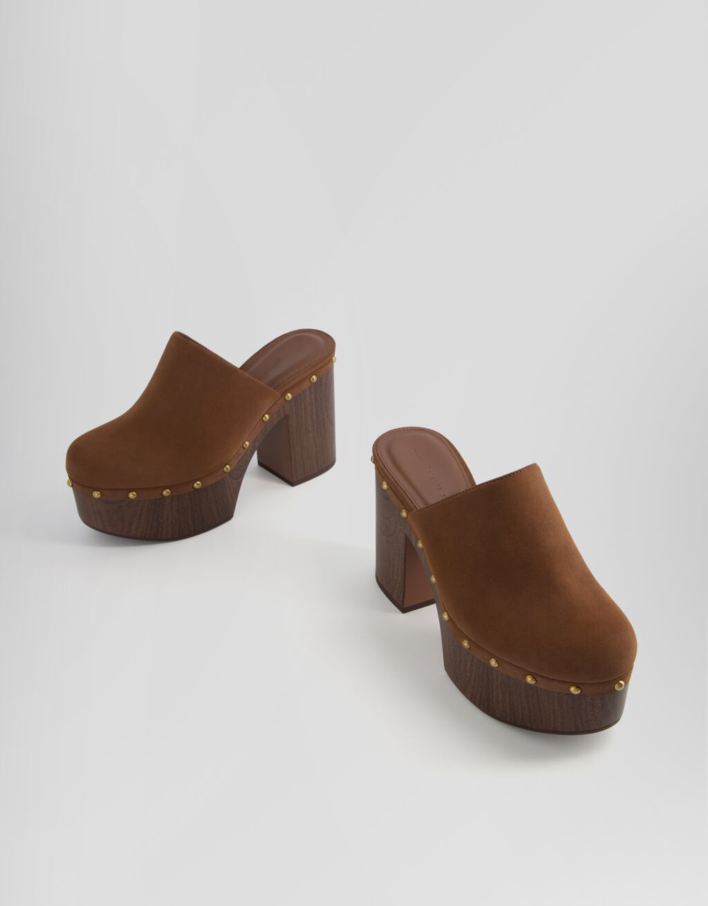 Zımbalı platform topuklu sabo-Kahverengi-3