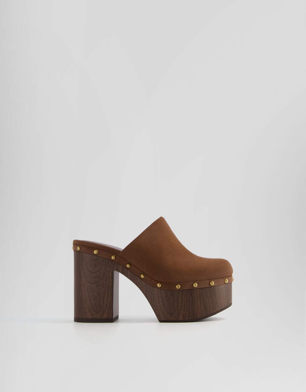 Zımbalı platform topuklu sabo-Kahverengi-5