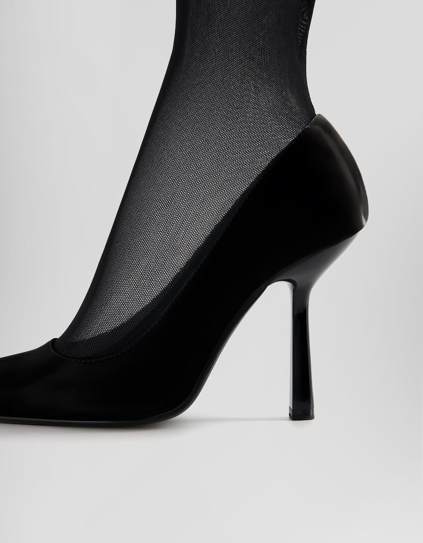 Sock-style high-heel shoes-BLACK-2