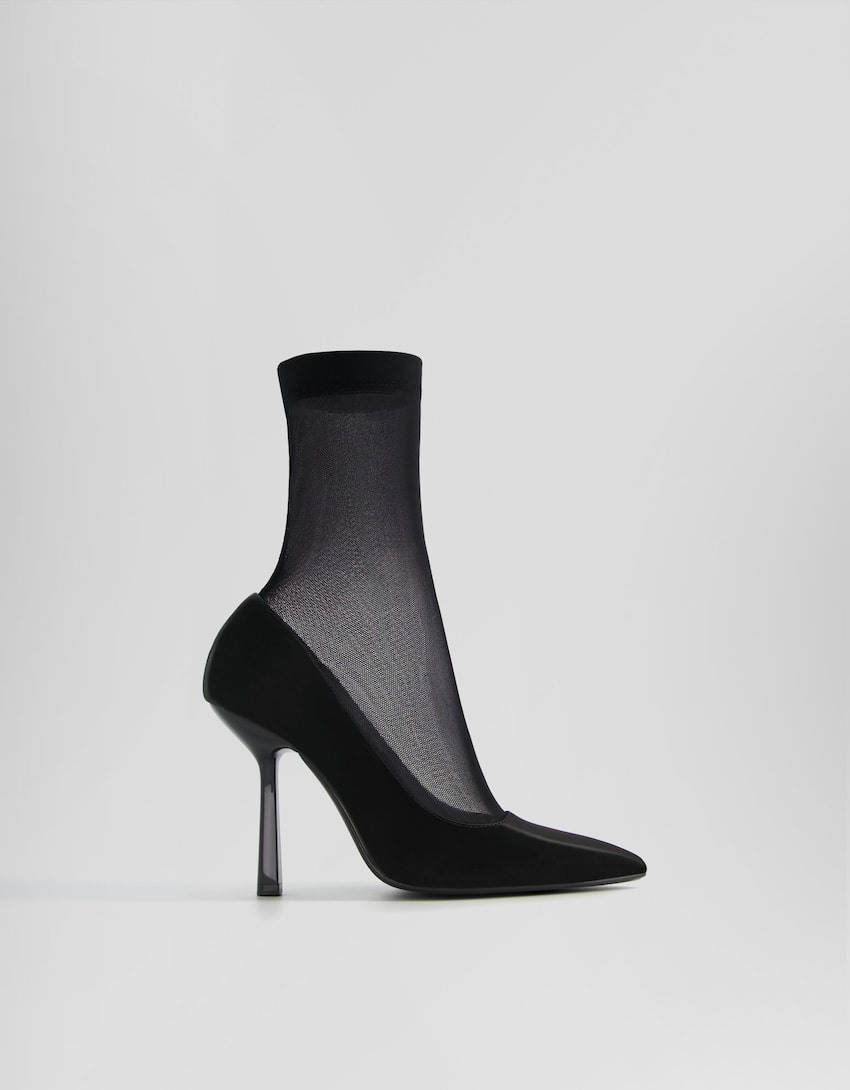 Sock-style high-heel shoes-BLACK-5