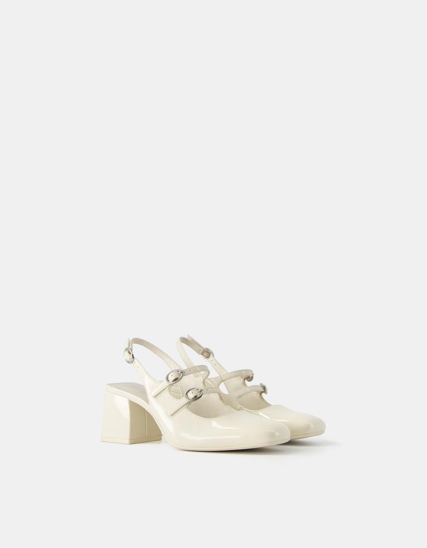 حذاء باليرينا بكعبية مفتوحة وكعب عريض-بيج-2