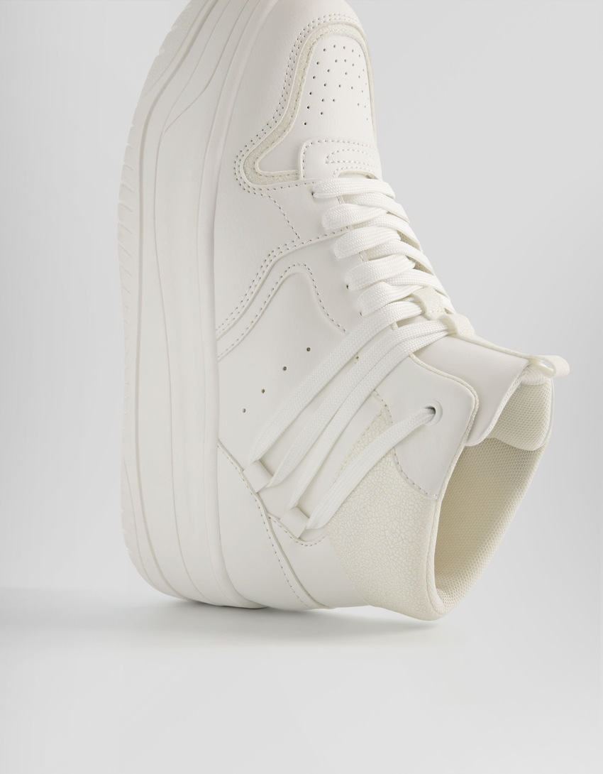 Sneakers montantes à lacets-Blanc-1
