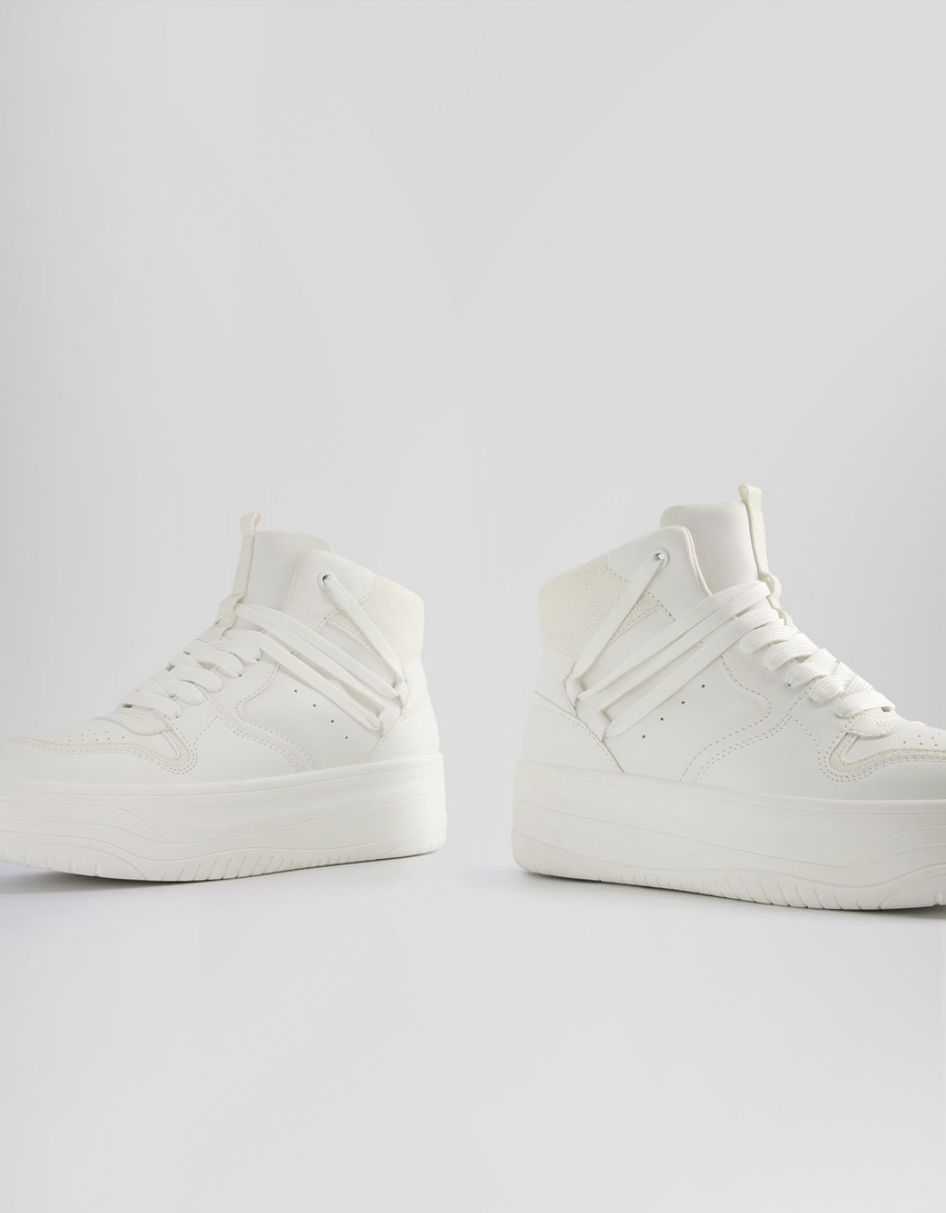 Sneakers montantes à lacets-Blanc-2