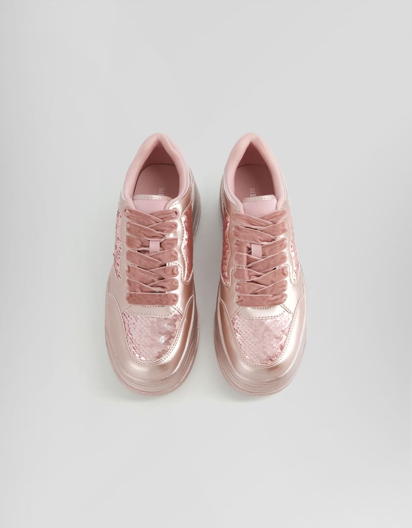 Contrast sequinned trainers-Pink-3