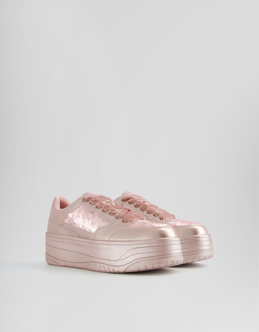 Contrast sequinned trainers-Pink-0