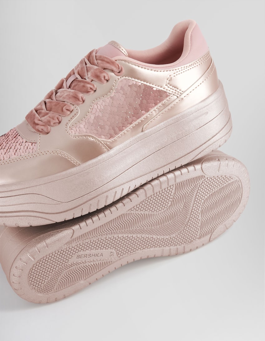 Contrast sequinned trainers-Pink-1