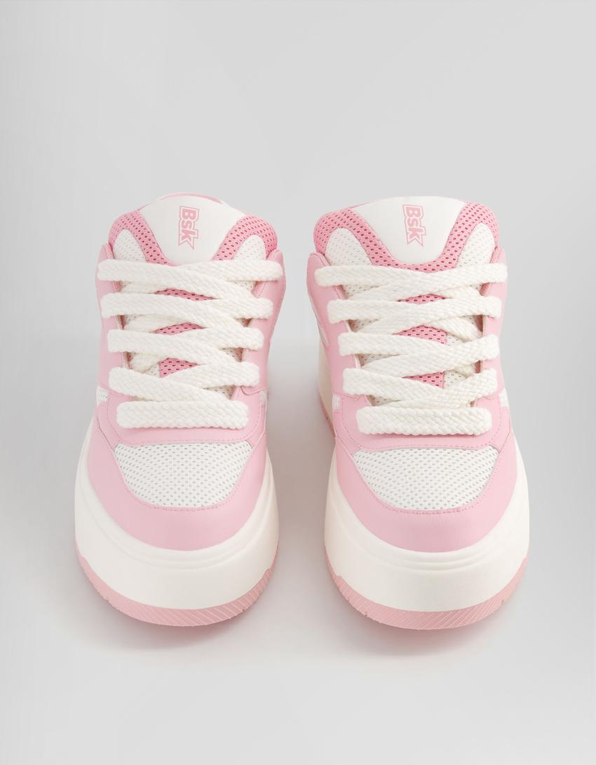 Baskets plateforme style skate-Rose-3