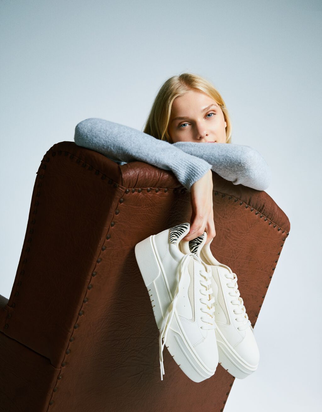 Baskets plateforme détails imprimé animal-Blanc-1