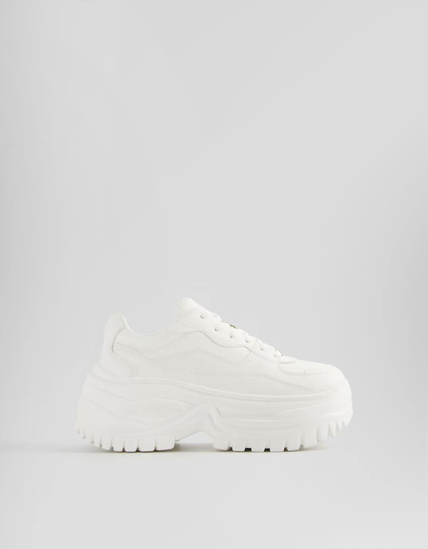 Multi-piece chunky sole trainers-WHITE-4