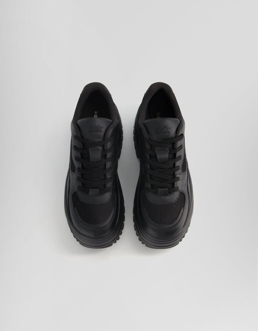 Contrast chunky sole mesh trainers-BLACK-5