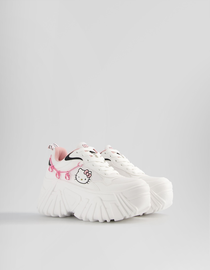 Buty sportowe Hello Kitty na platformie z detalem z cyrkonii-Biały-0