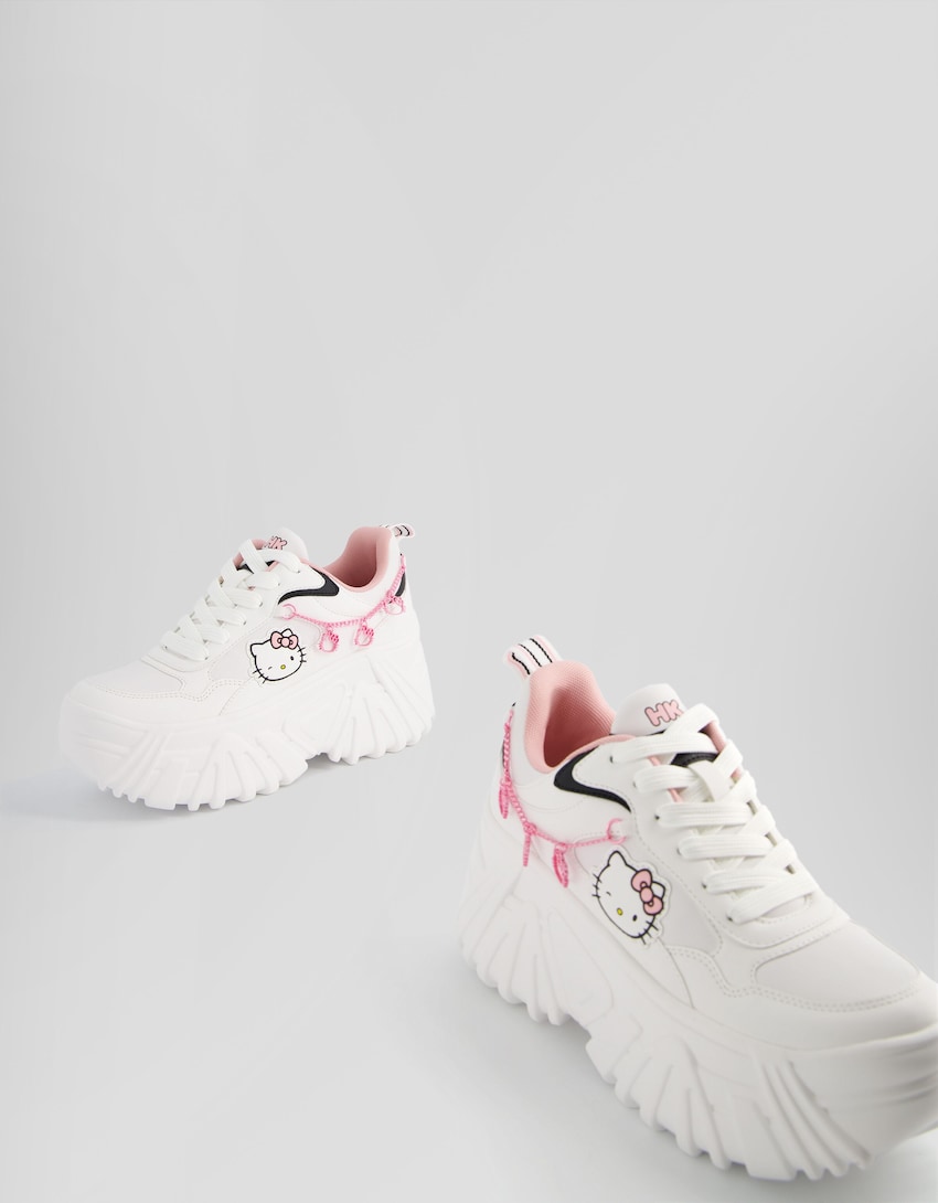 Buty sportowe Hello Kitty na platformie z detalem z cyrkonii-Biały-1