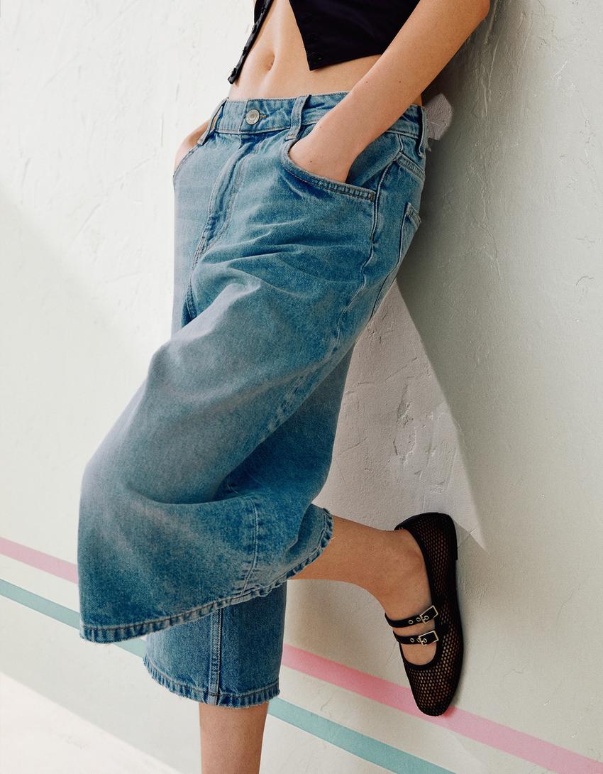 حذاء باليرينا من نسيج شبكي بأبازيم-أسود-2