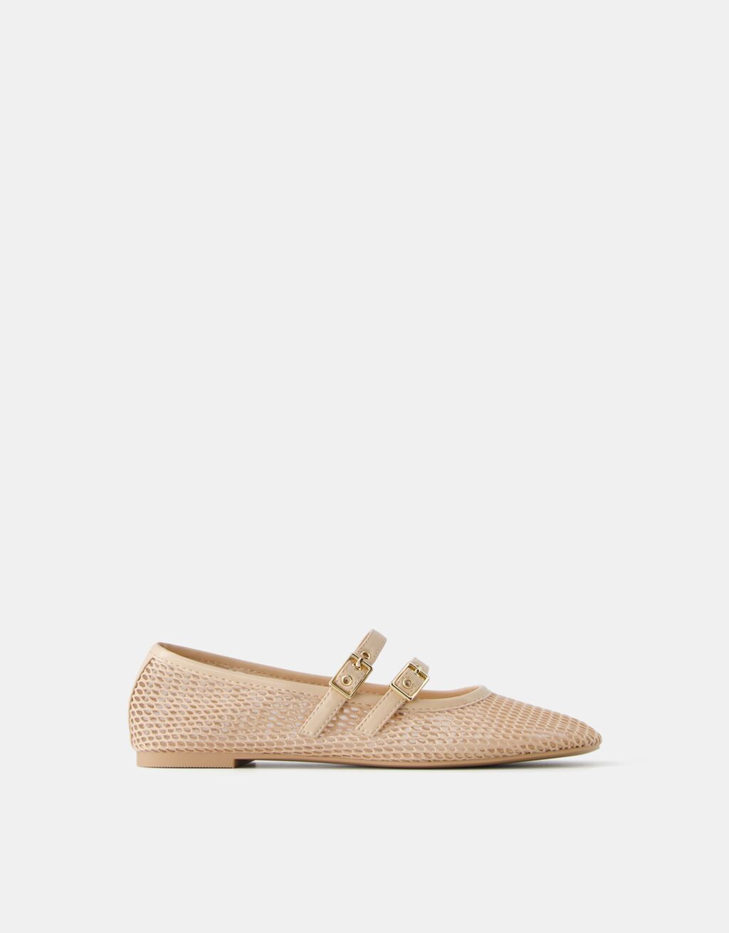 Mesh ballet flats with buckles