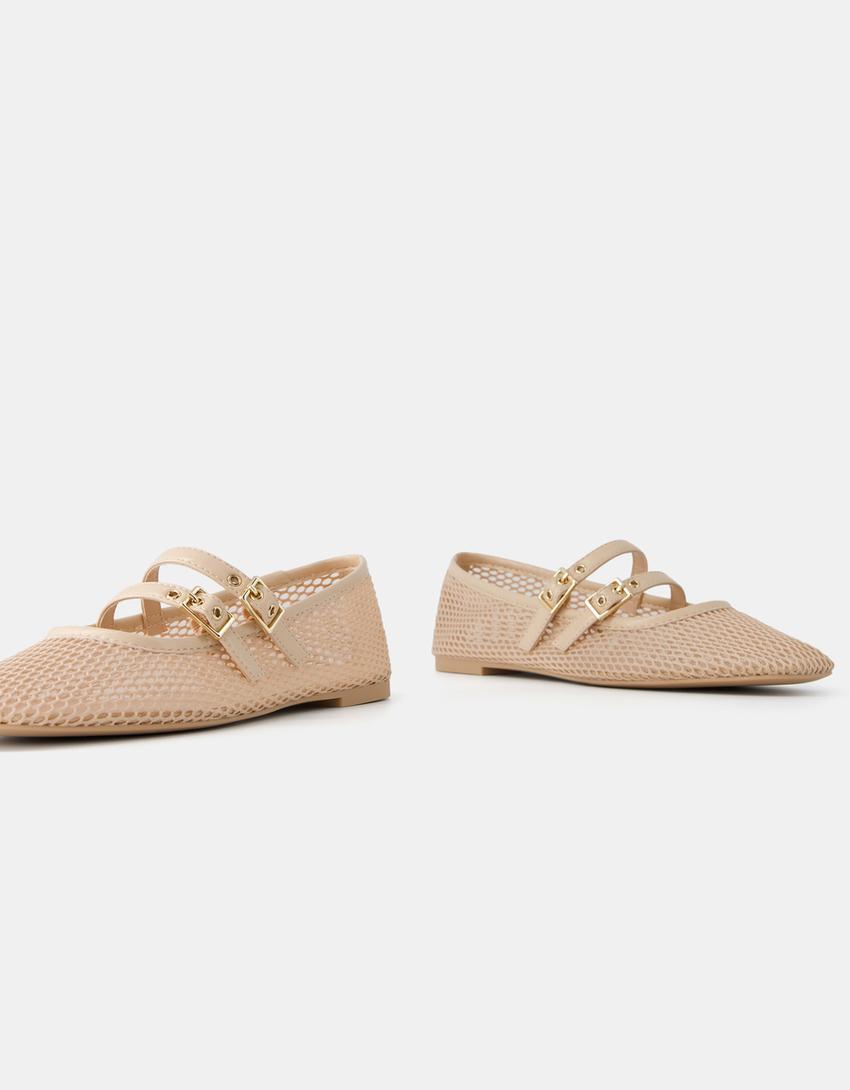 Ballerines résille avec boucles-Beige-4