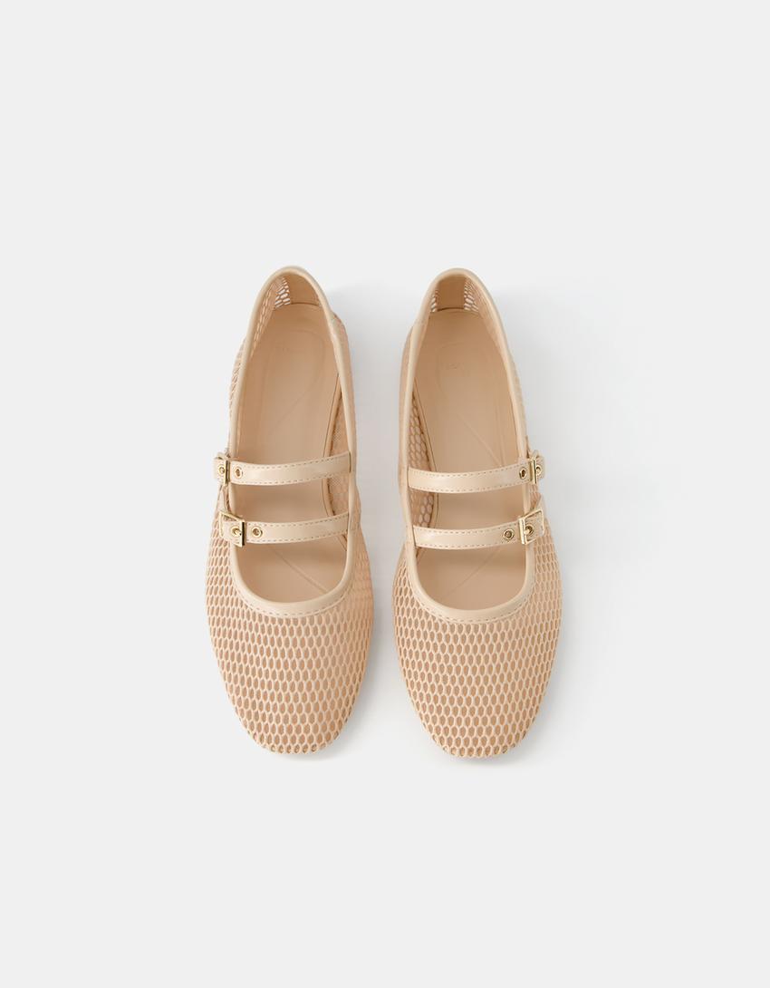Ballerines résille avec boucles-Beige-5