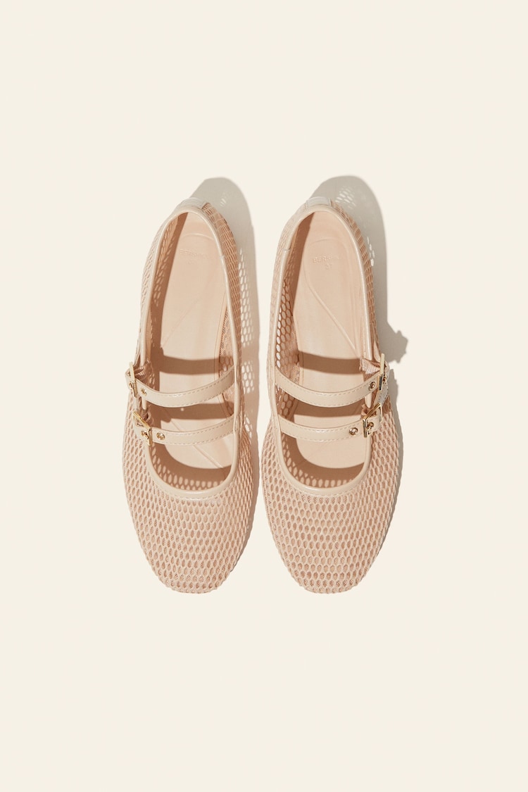 Mesh ballet flats with buckles