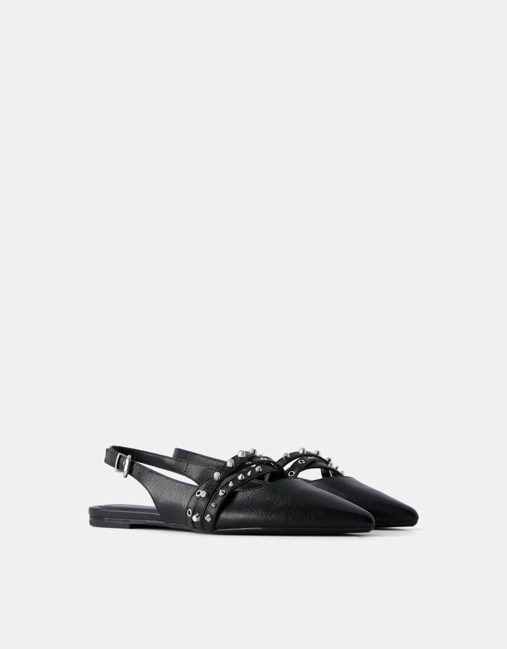 باليرينا بكعبية مفتوحة ودبابيس معدنية صغيرة-أسود-0