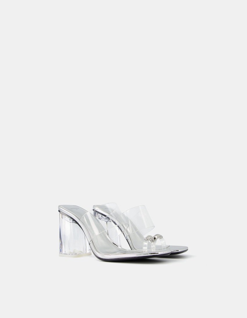 Vinyl mule sandals with toe detail-SILVER-0
