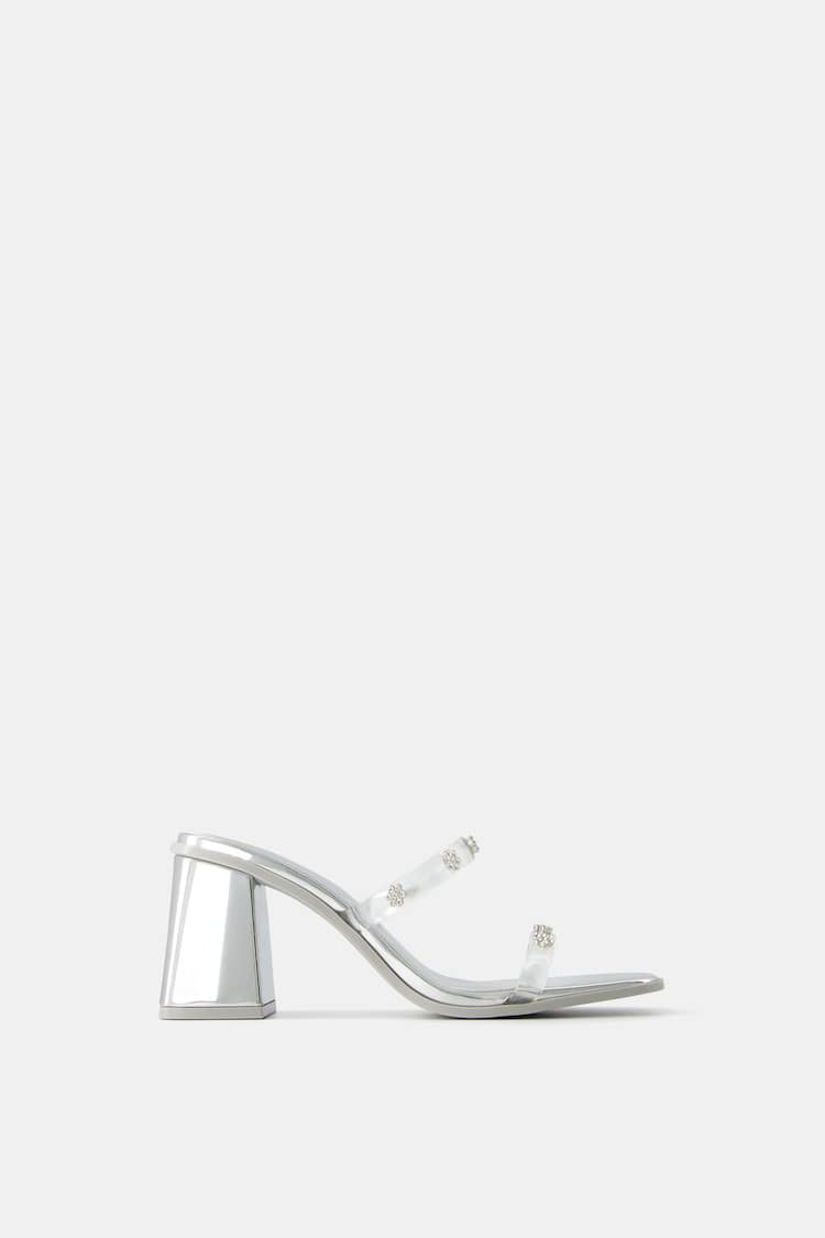 Vinyl high-heel sandals with diamanté detail