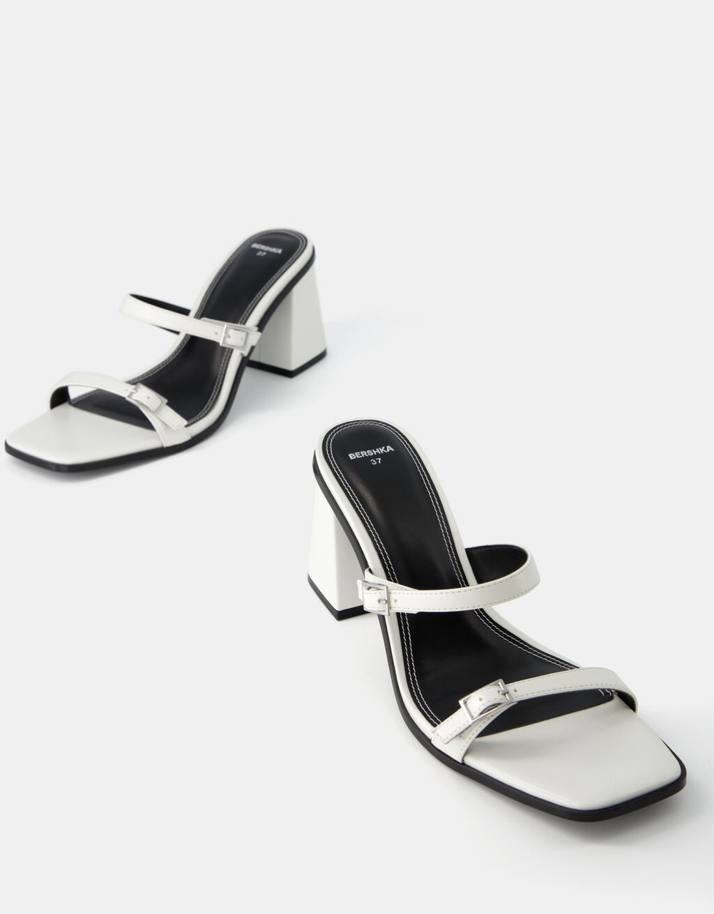 Block heel mule-style sandals with straps-WHITE-4
