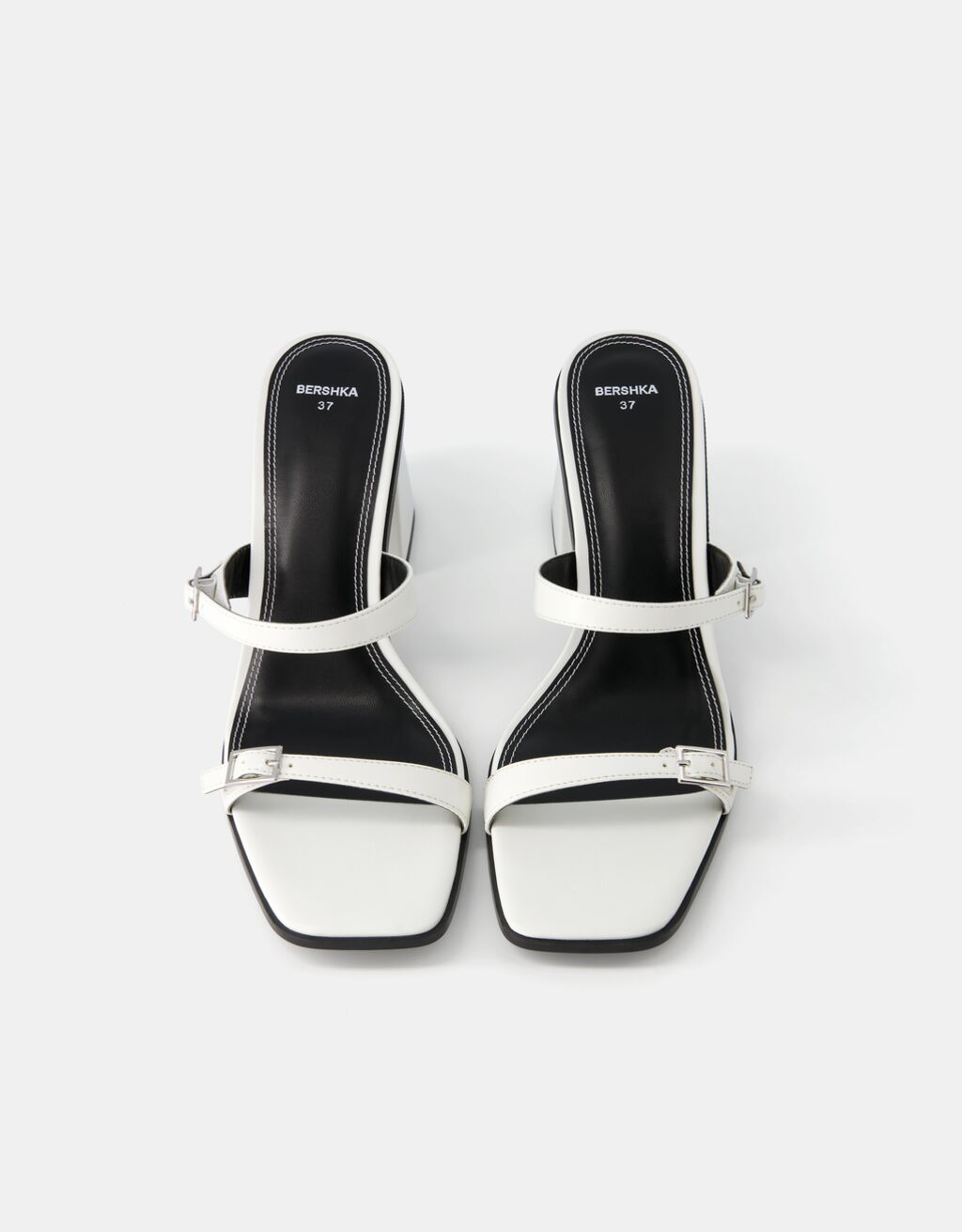 Block heel mule-style sandals with straps-WHITE-5