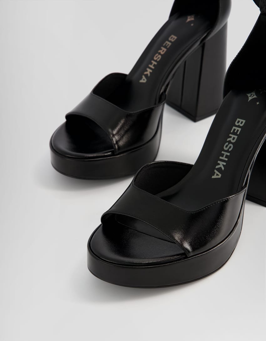 High-heel platform sandals with ankle straps-BLACK-1