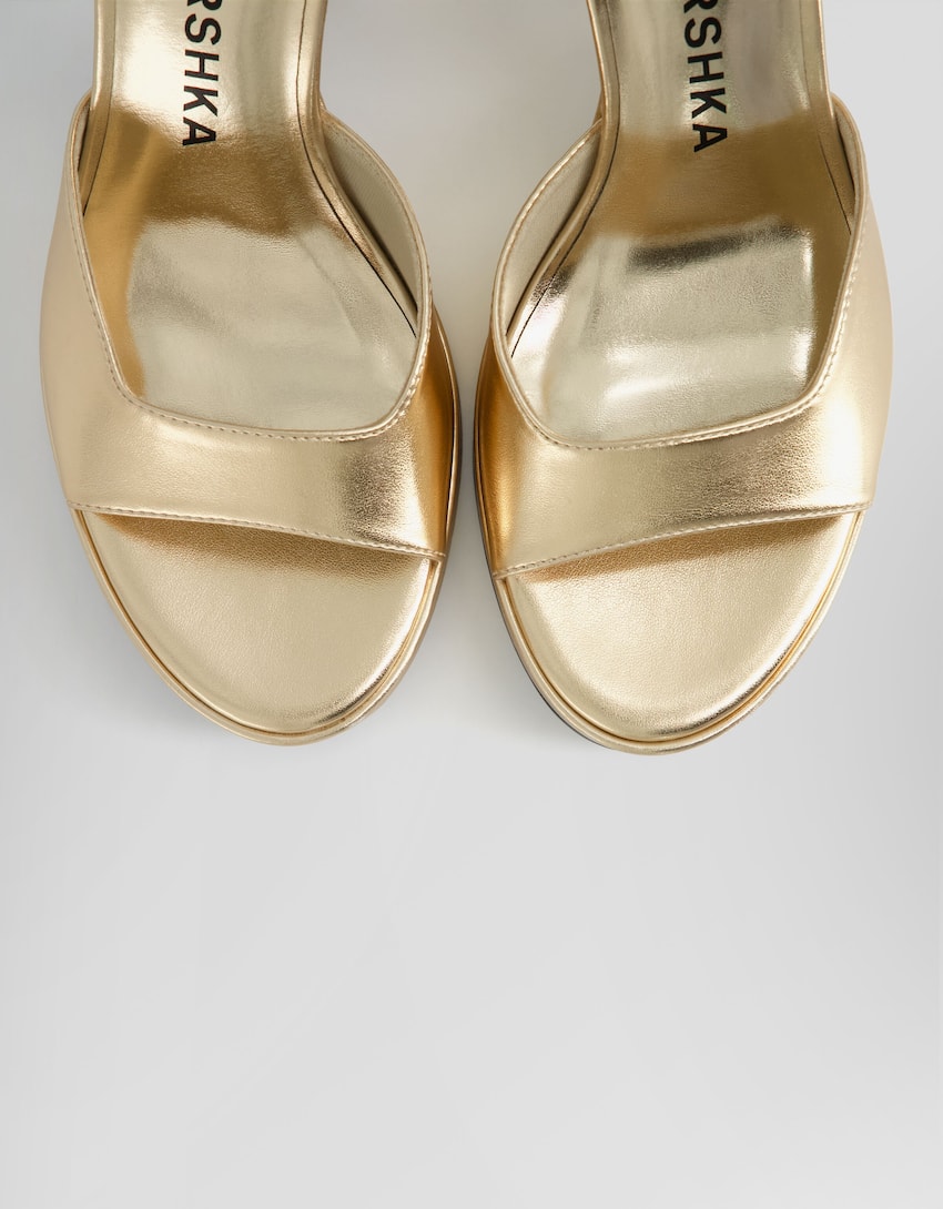 High-heel platform sandals with ankle straps-Gold-1
