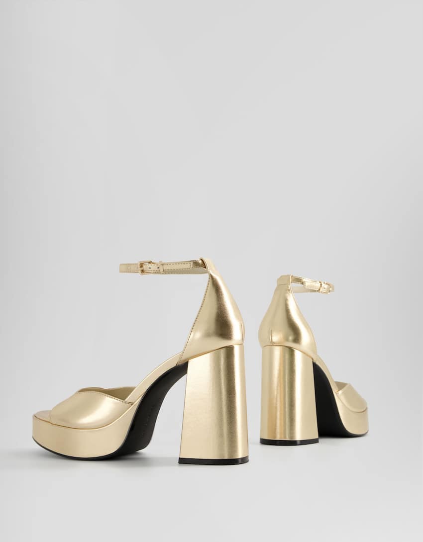 High-heel platform sandals with ankle straps-Gold-3
