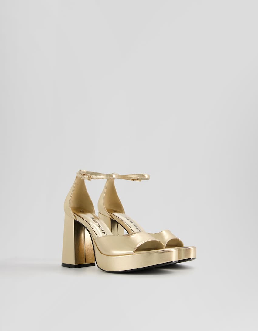 High-heel platform sandals with ankle straps-Gold-0