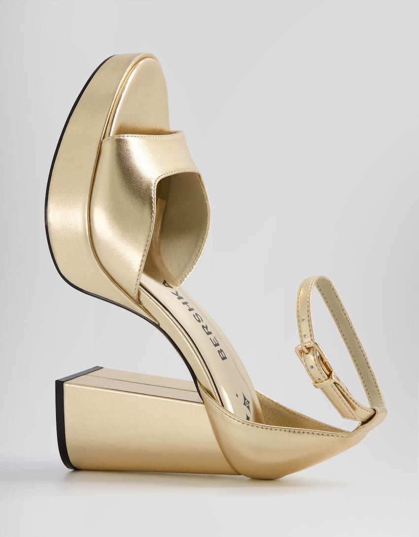 High-heel platform sandals with ankle straps-Gold-2