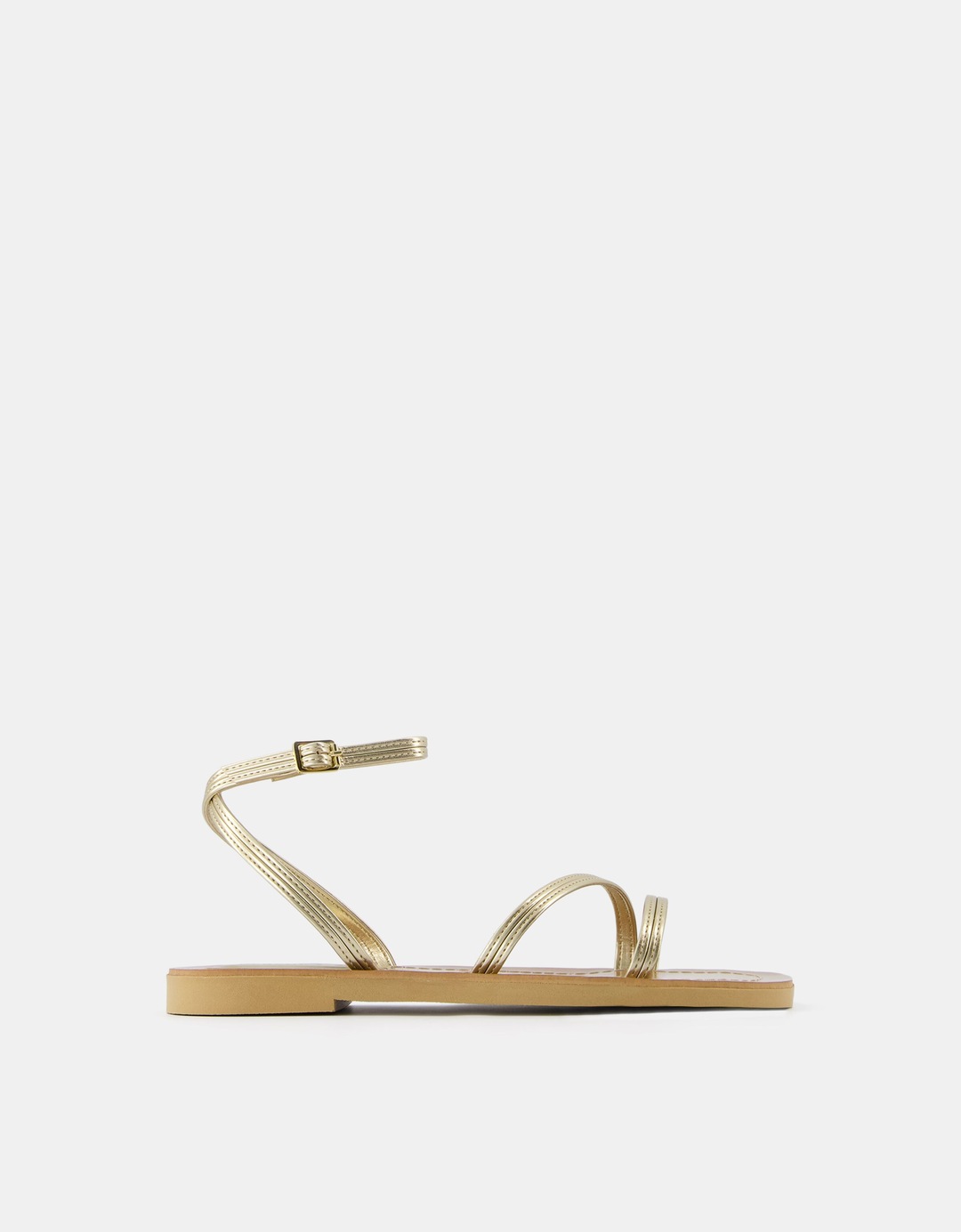 Metallic strap flat slider sandals