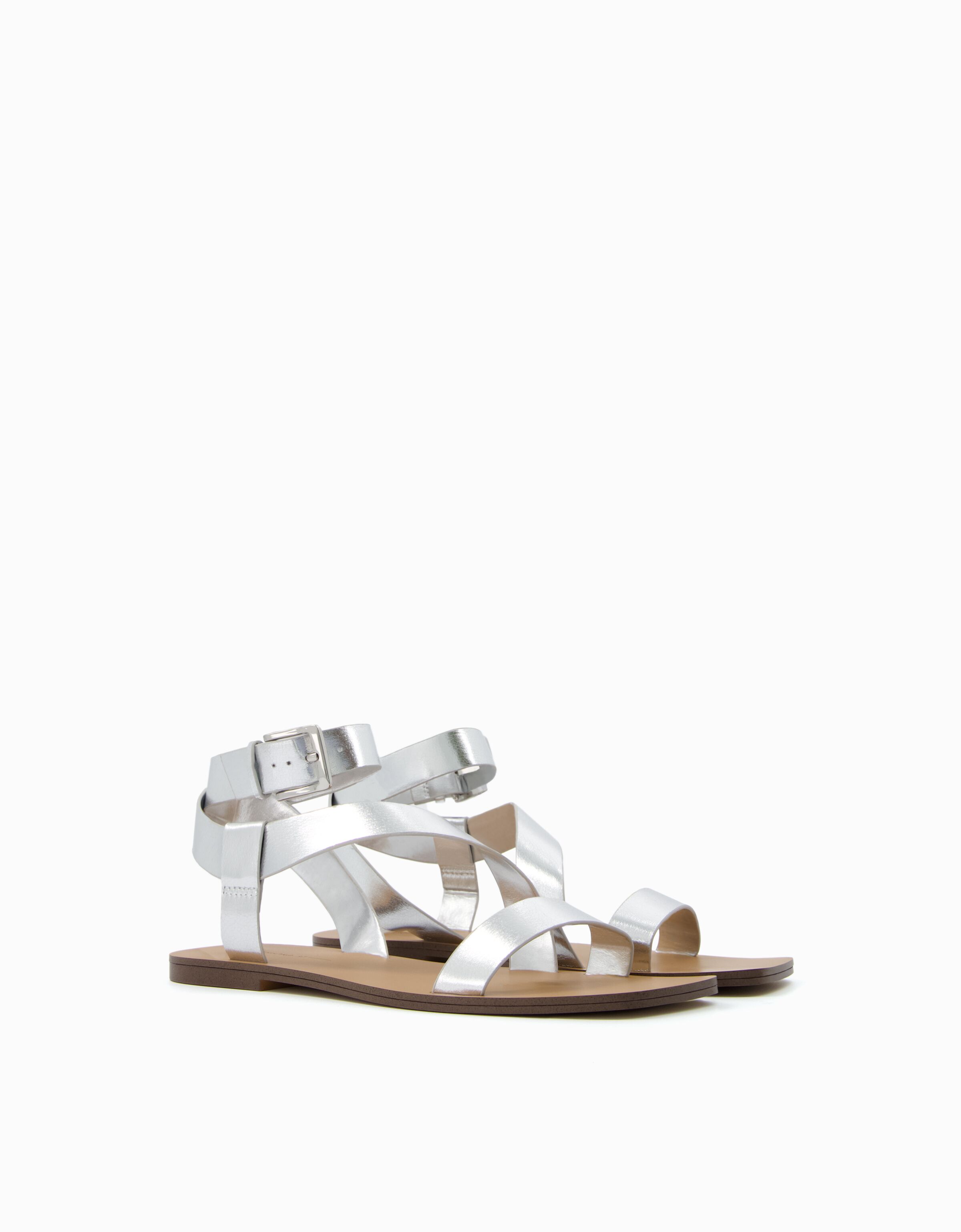 Metallic strappy flat sandals online