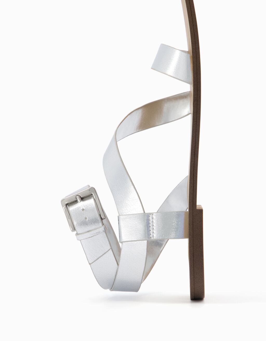 Silver flat sandals shop with ankle strap