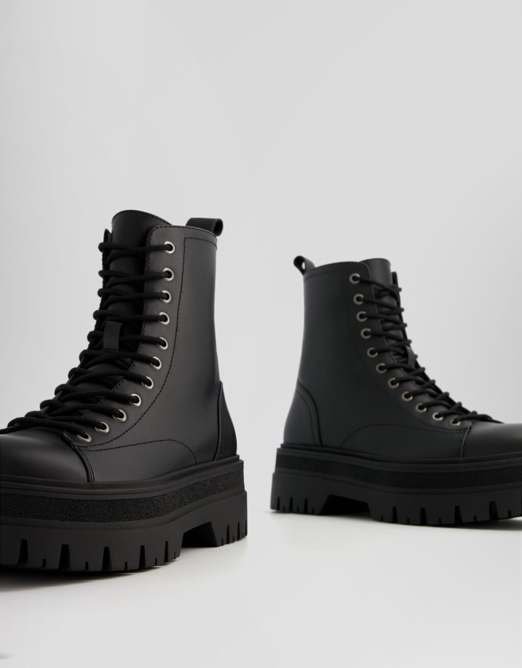 Men's track sole lace-up ankle boots-BLACK-2