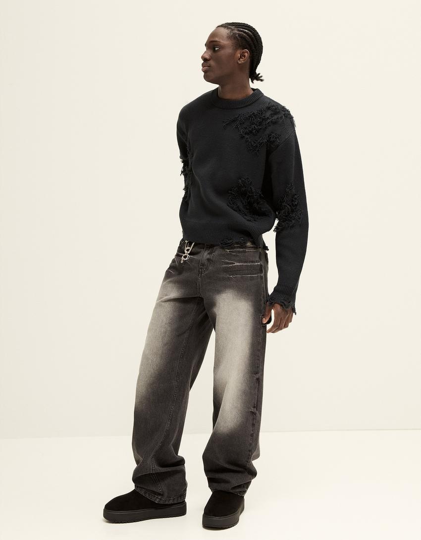 Men's ankle boots with faux fur lining-BLACK-1