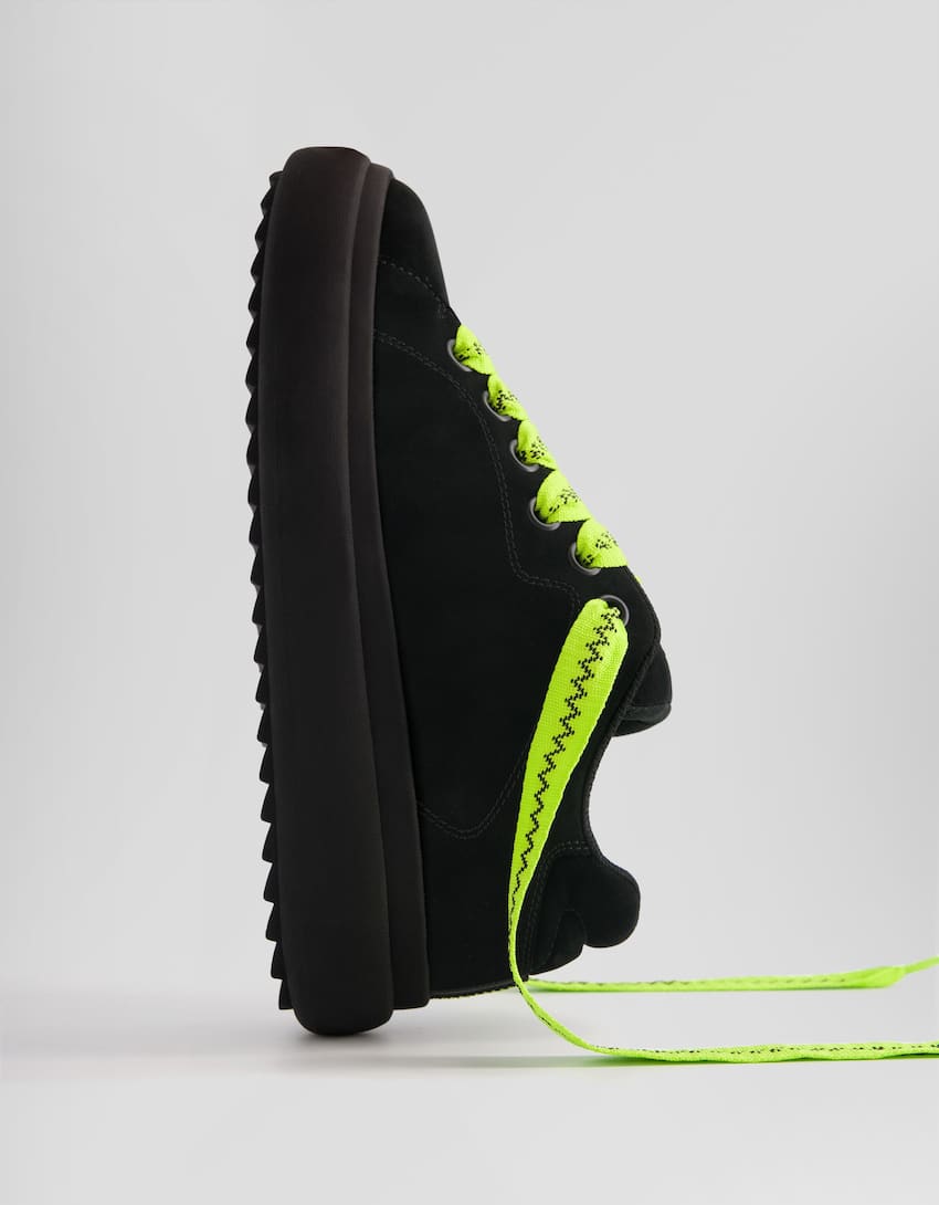 Sneakers lacets fluo volume homme-Noir-3