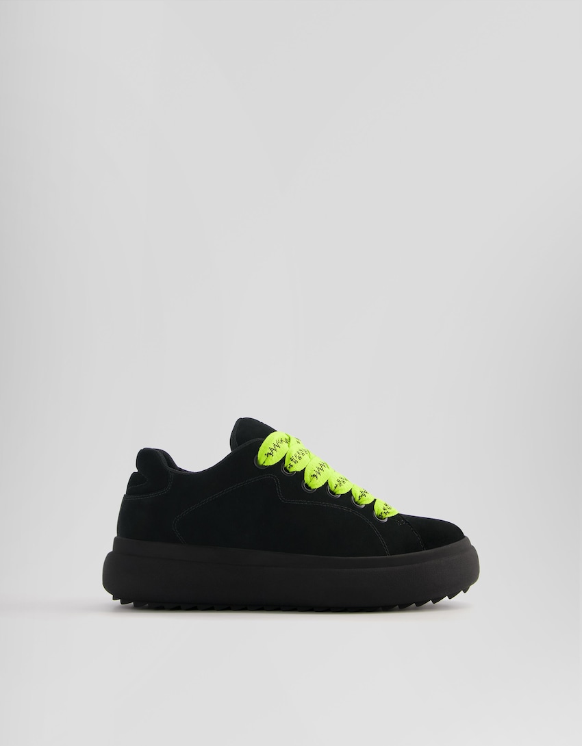 Herren-Sneaker mit Volumen und neonfarbenen Schnürsenkeln-Schwarz-5