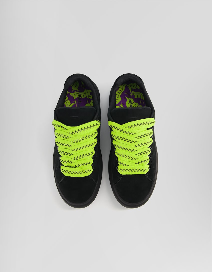 Sneakers lacets fluo volume homme-Noir-4