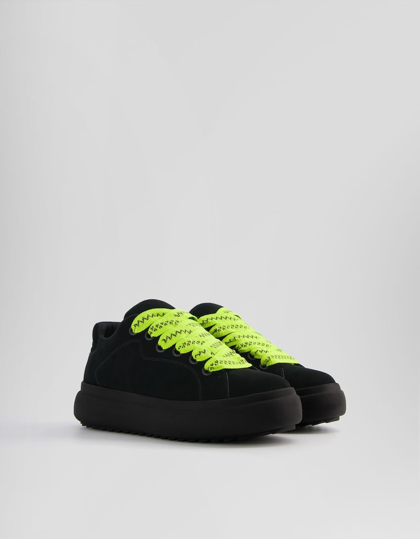 Sneakers lacets fluo volume homme-Noir-0
