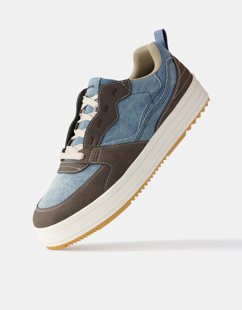 Men’s chunky denim trainers-Brown-3