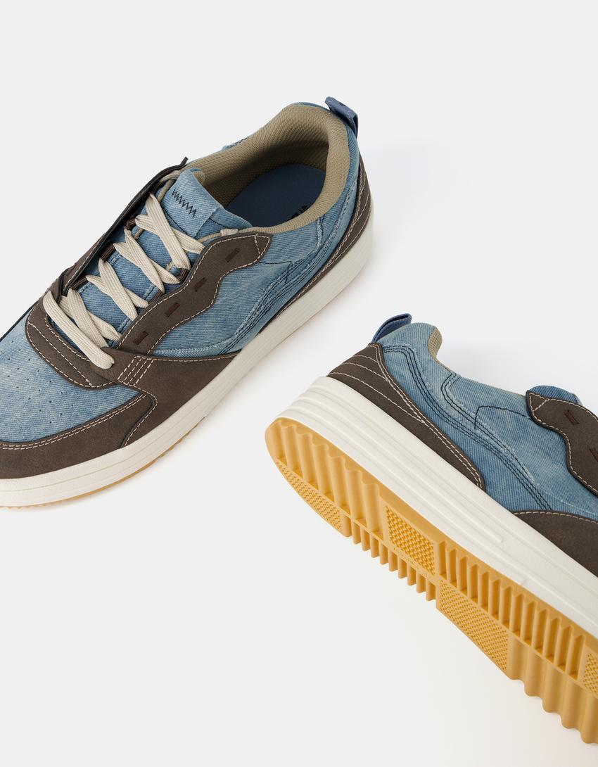 Men’s chunky denim trainers-Brown-4