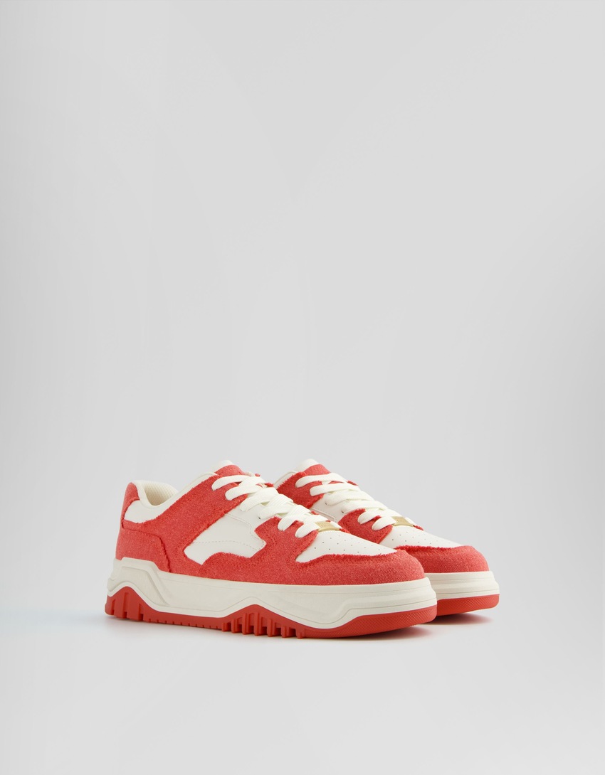 Sneakers denim contrastantes homme-Rouge-1