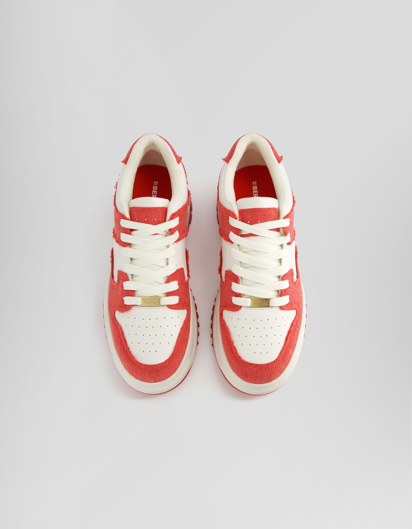 Sneakers denim contrastantes homme-Rouge-4