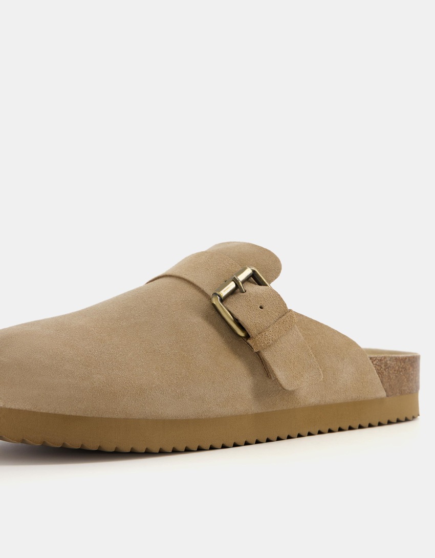 LEATHER clogs with buckle-TAUPE-2