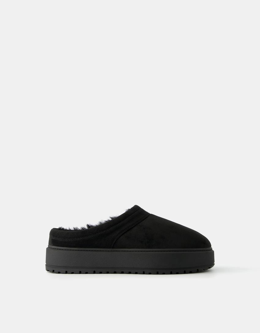 Sabots compensés doublés fourrure synthétique-Noir-5