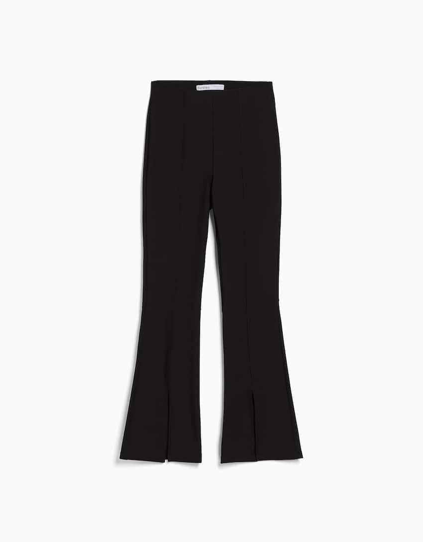 Pantalon flare fendu-Noir-4