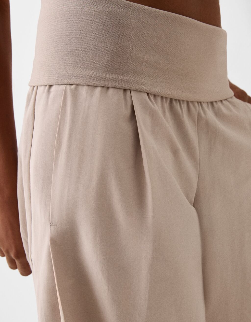 Wide-leg trousers with fold-over waist-Stone-6